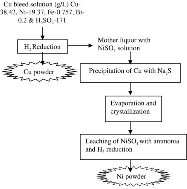 extraction of nickel - treatment of copper bleed stream by hydrogen reduction